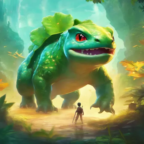 poster do filme bulbasaur，A mais alta qualidade de imagem，cinematic texture，uma obra-prima，tmasterpiece，T-rex