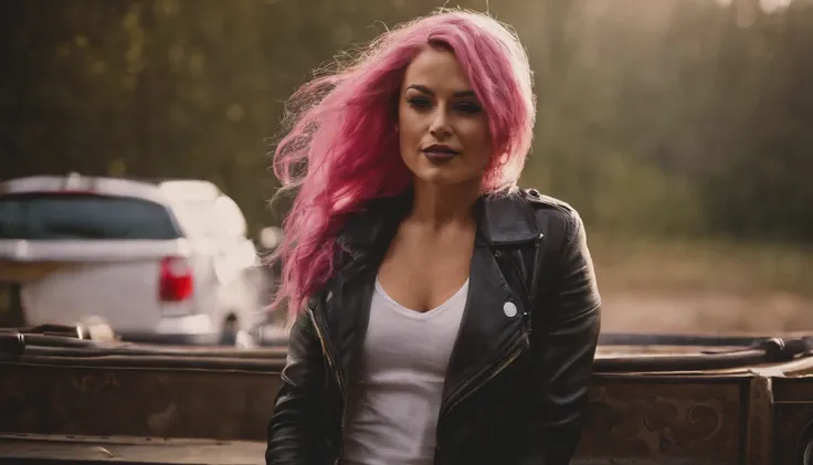 Girl bouncing big titties pink hair opened jacket horny