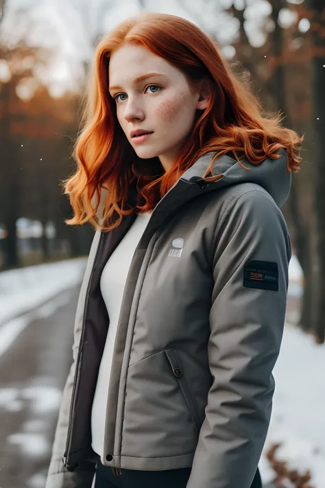 1girl in, age19, Solo, Aesthetic artwork, irish  redhead, wavy ginger hair, shoulder length ginger hair, gray eyes, light grey eyes, some small freckles, pale skin, A-cup, small breasts, runners body, (textured skin, skin pores:1.1), (moles:0.8), imperfect...