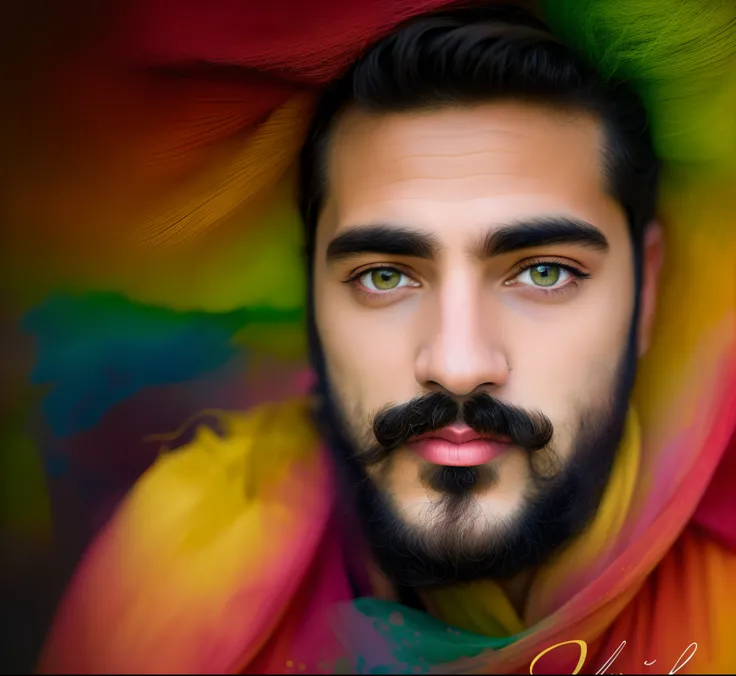 Retrato arafed de um homem com um bigode e um bigode, foto portait foto de perfil, Retrato NFT, inspirado por Vicente Juan Masip, Emad Mostaque, inspirado em Yasar Vurdem, inspirado em Ahmed Yacoubi, colorized pencil sketch, pintura digtial, inspirado em V...