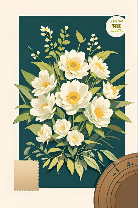 Slight vintage color,planar,,RISO print style,illustration,adolable,Leave white space,low-saturation,Lots of flowers，Individually arranged，leafs，branches，Printing， a sticker，Random distribution，Lovely drawing style， Color guide，Graphic design，Carpet patter...