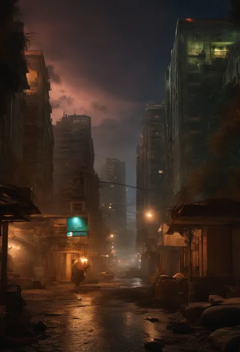 Post-apocalyptic city, vazia, noturno, sem luzes