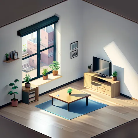 isometric, interior, living, square, room