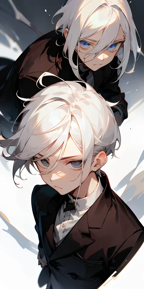 （tmasterpiece，best qualtiy），A teenager with short white hair，The eyes are shallow, as clear as brown，face expressionless，The expression was dull，Handsome