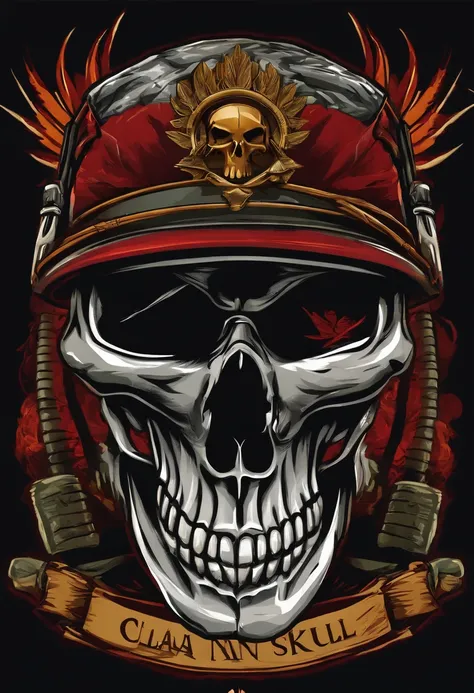 logo for clan Skull with military helmet smoking cigar with two ounces on the sides