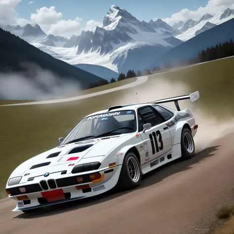 BMW M1 Procar drives through rally stage in the Alps