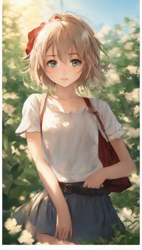 teenager Young anime girl looking at the camera, she is so far away from the camera screen, make it realistic