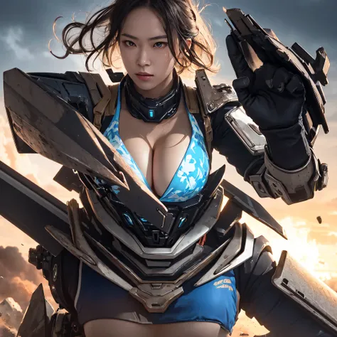 Mecha Female CG Giant Secret Realm，Asian women pose in colorful bikinis, Realistic secret mech girl rendering, detailed face of a asian girl, Reality in the secret world, Smooth CG art, Realistic. Cheng Yi, Realistic secret style, A lovely secret rendering...