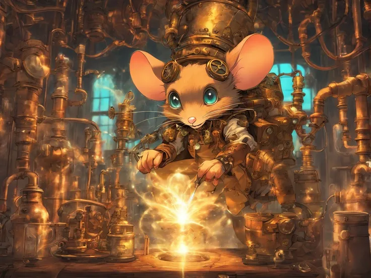 Steampunk AI, Crazy inventor, Created in his lab, Old humanoid mouse, Old humanoid mice conduct experiments on humans