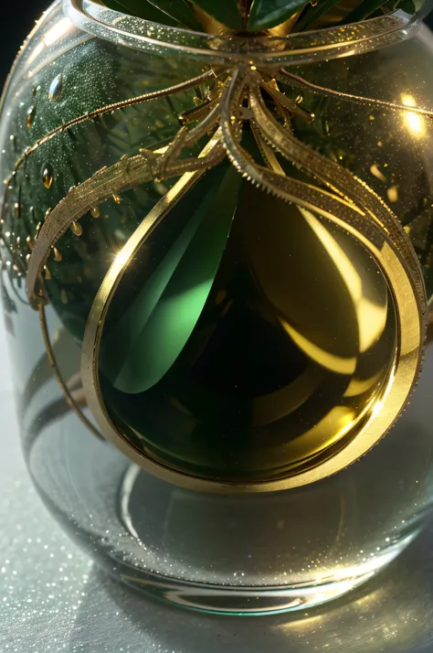 High quality, 8K Ultra HD, centered on crystal clear apple, on
golden background, crystal apple, inside a crystal apple, on green, winter, beautiful, Christmas trees, snowflakes by Yukisakura, high