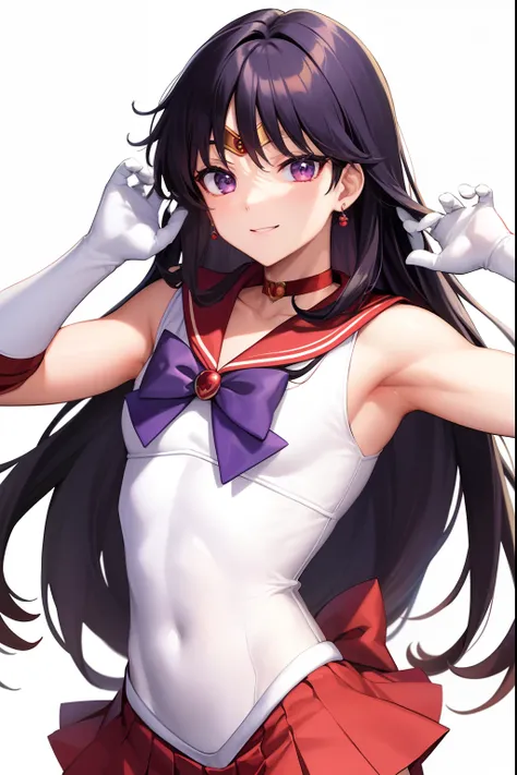 Sailor Mars、Anime Boy、Cool anime boys、gender change、gender change(Girls to boys)、Sailor Senshi Uniform、Rei Hino、solo、Red sailor collar、Blue bow tie、autumn_leaves、Boy with very long black hair、rating:safe、Flames around him、Magical Boy、a red choker、White leo...