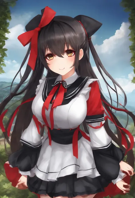 Black Uniform Twin Tails Red Ribbon Ahoge