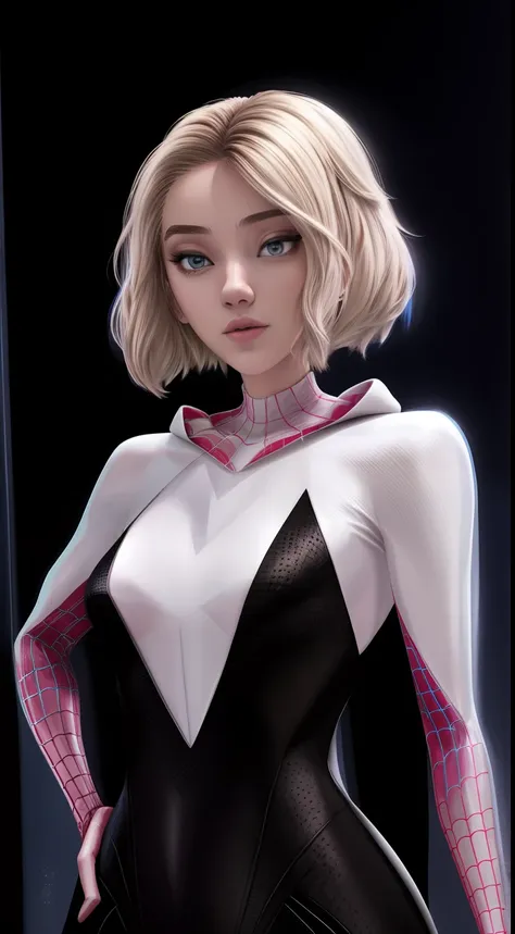 gwen stacy in modern long suit frock coat, modern spider-gwen suit, modern fashion, black long frock coat fashion, beautiful gwe...