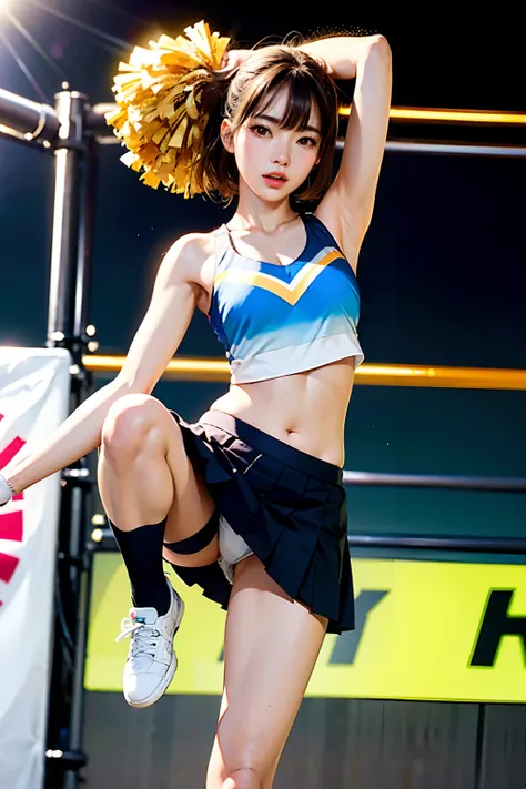 Cheerleader Pom and Miniskirt Cheering High Kick Cheerleader, Raise your legs above your head with a high kick, So I can see my white panties.、Raise your legs high to show your panties、jaeyeon nam, Korean Girl, Hot with shining sun, sakimichan hdri, captur...