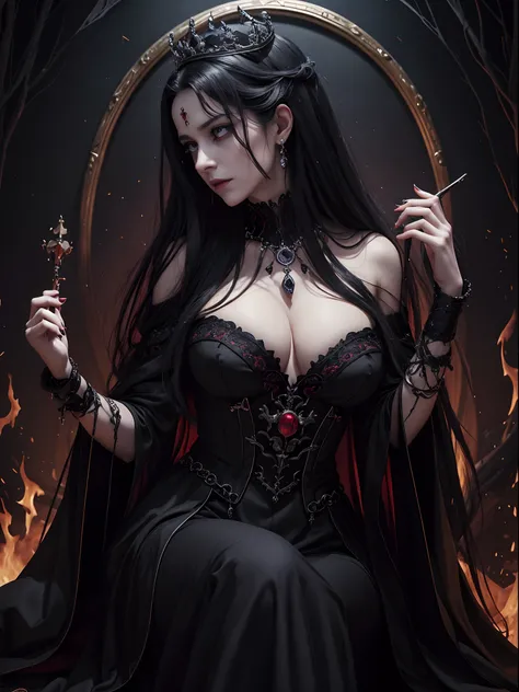 Black and red tones、Hell、purgatory、Mozarts Requiem、Mystical、horor、gotik、darkness、karo、badas、epidemic、ruler、Pitch Black Darkness、hopelessness、lamentation、oppression、nothingness、intense cold、Black Ghost、Adult female mature woman in her 40s、Queen of the Dead、...