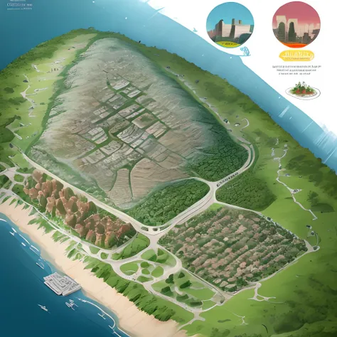 Landscape map of urban and rural comparison poster cartoon daily comic simplicity one is dilapidated and one prosperous