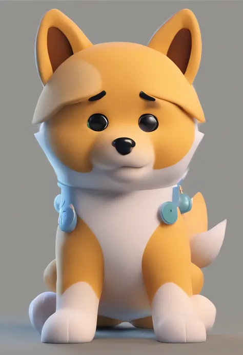 Stuffed toy Shiba Inu，Frontal view，Stuffed toy Shiba Inu，largeeyes，stand posture，Cute healing，gentle expressions，o cachorrinho，Shiba dog，Plush rendering，C4D modeling，shaggy，solid color backdrop，Front lens，cute toy