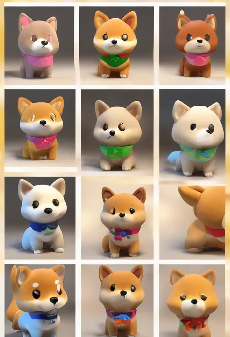 Stuffed toy Shiba Inu，Frontal view，Stuffed toy Shiba Inu，largeeyes，stand posture，Cute healing，gentle expressions，o cachorrinho，Shiba dog，Plush rendering，C4D modeling，shaggy，solid color backdrop，Front lens，cute toy