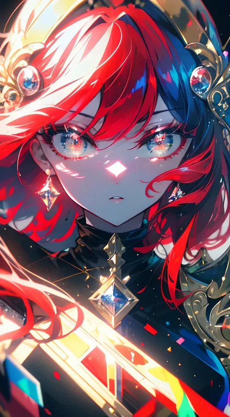 (high quality art,anime,ultra-detailed),(best quality,4k,8k,highres,masterpiece:1.2),beautiful detailed lips,extremely detailed eyes and face,Red hair,sparkling eyes, red eyes, (detail eyes:1.3), standing, mountains and bird