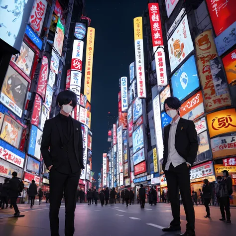 Kabukicho Anime Cute Man Wearing Black Mask Beautiful Night View Background CG