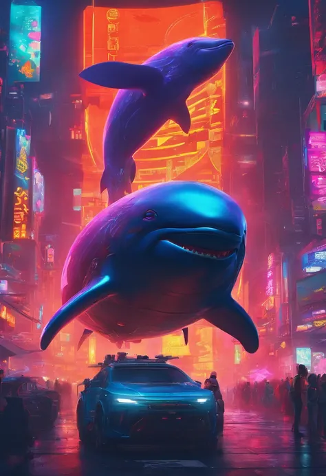 Anime - Small human beings standing in front of giant whales, Huge whales，mechanized，Cyberpunk style，Fine details. anime big breast. Anime epic artwork, dreamy psychedelic anime, colorful concept art, emotional concept art, Beeple e James Jean, anime visua...