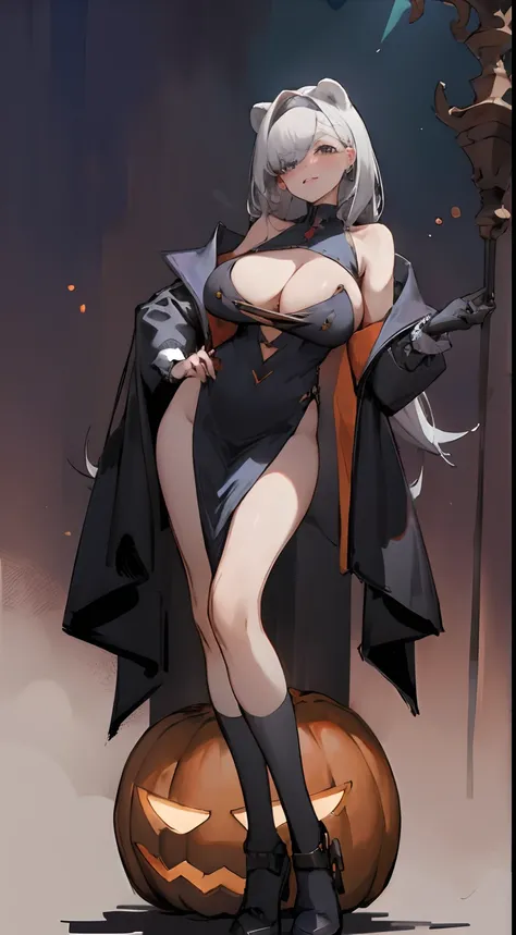 Bigboobs，cropped shoulders，knee length socks，Halloween dress up，Witch dress-up，sorceress woman，Stand up