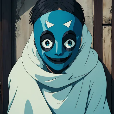 highres,happy guy wearing silly ghost face mask,depressed man,smiling ghost mask,hidden sadness,eye-catching mask,comically eerie design,amusing disguise,feeling blue,coping mechanism,expressive eyes,realistic details,playful spirit,whimsical touch,vibrant...