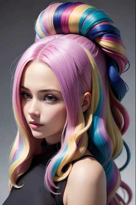 masterpiece, best quality, (realistic, highly detailed), hair vortex, multicolored,