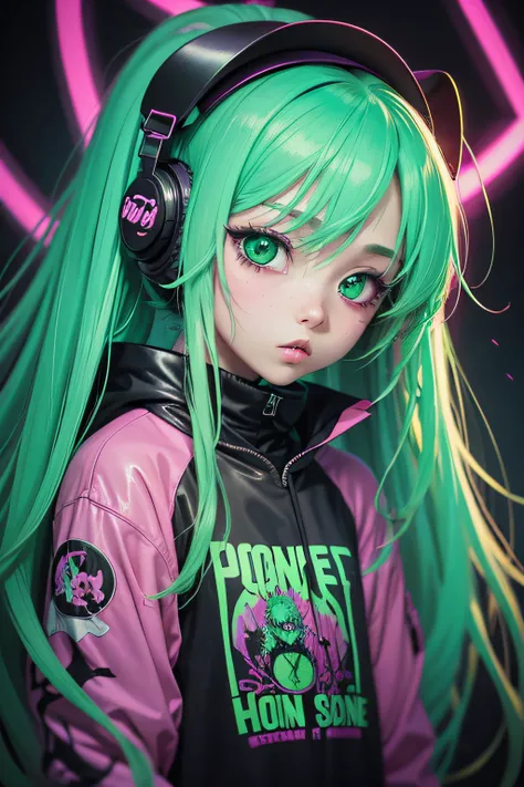 anime phonk horror album cover for love song with neon green colors