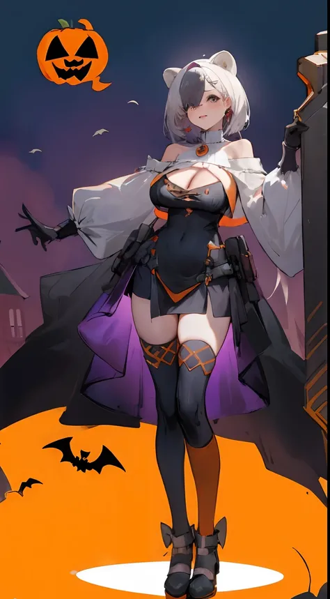 Bigboobs，cropped shoulders，knee length socks，Halloween dress up，Witch dress-up，sorceress woman，Stand up