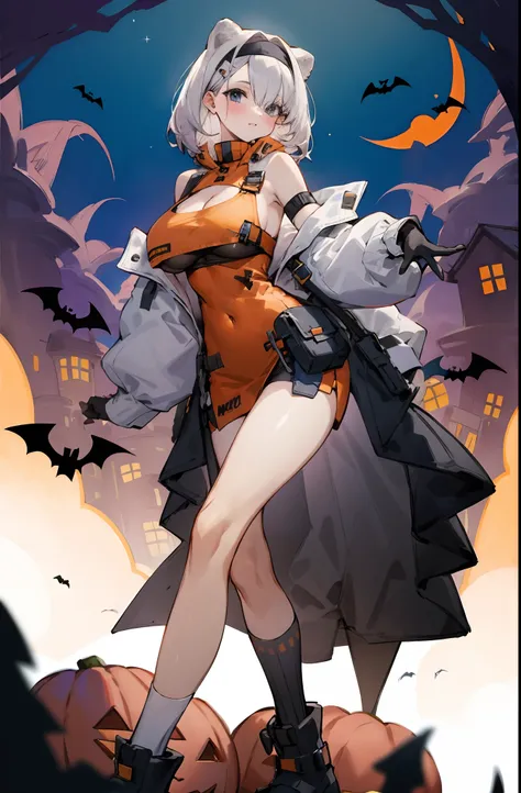 bigboobs，cropped shoulders，knee length socks，halloween dress up，stand up