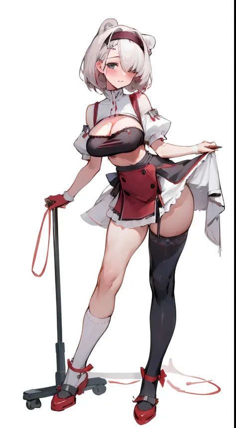 Bigboobs,cropped shoulders,knee length socks,Maids wear,maidennurse,Stand up,red wine