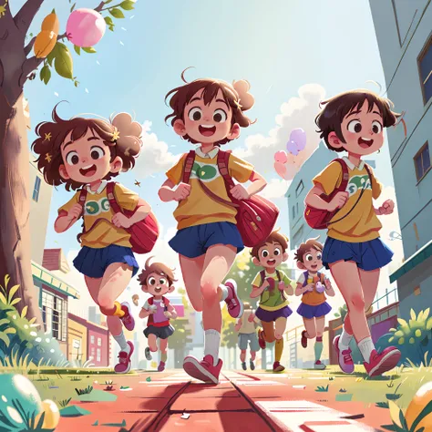 (SFW), a group of running midschoolers, in front of the school, holding balloons, happy, happy, perfect quality, clear focus, (clutter - home: 0.8), (masterpiece: 1.2) (Realistic: 1.2) (bokeh) (Best quality) (Detailed skin: 1.3) (Intricate details) (8K) (D...