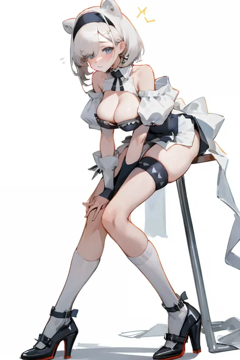 bigboobs，cropped shoulders，knee length socks，maids wear，maidennurse，stand up，high-heels