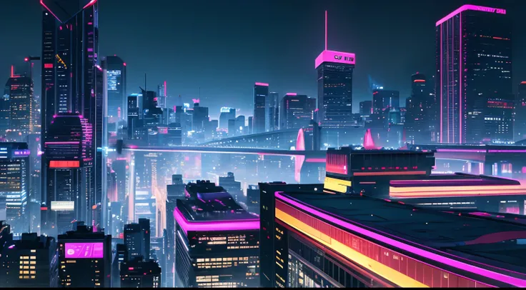 best quality, highres, vivid colors, sharp focus, HDR, neon lights, futuristic architecture, bustling streets, glowing skyscrapers, flying hovercrafts, advanced technology, holographic billboards, vibrant atmosphere, dynamic energy, urban nightlife