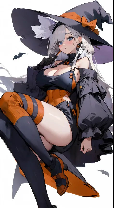 Bigboobs，cropped shoulders，knee length socks，Halloween dress up，Witch dress-up，Witch hat，Stand up