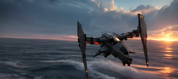 there is a star wars tie fighter flying over the ocean, arma 3 screenshot, star citizen halo, cgi render, dcs world style, cgi rendering, octane highly detailed cinematic, octane engine render 8k hdr, octane 8 k render, octane 8k render, octane 4k render, ...