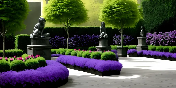 gothic garden. a garden with dark, dramatic flowers and plants, such as black roses and purple irises.
 the garden should have a...