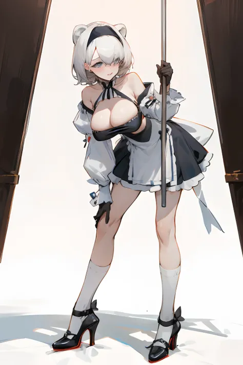 Bigboobs，cropped shoulders，knee length socks，Maids wear，maidennurse，Stand up，high-heels