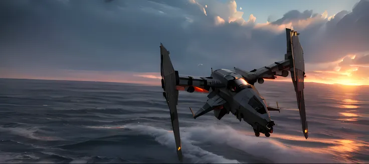 there is a star wars tie fighter flying over the ocean, arma 3 screenshot, star citizen halo, cgi render, dcs world style, cgi rendering, octane highly detailed cinematic, octane engine render 8k hdr, octane 8 k render, octane 8k render, octane 4k render, ...