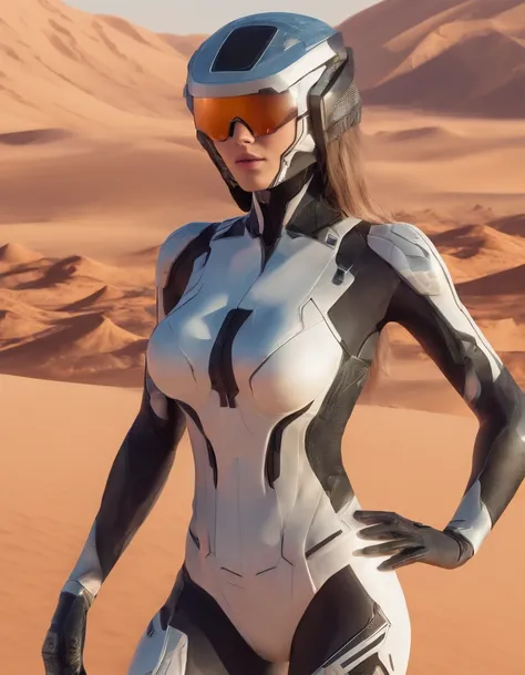 ((Best quality)), ((masterpiece)), ((realistic)), ((Best quality)), ((masterpiece)), ((realistic)), Girl walking in desert, extremely large breasts, looking tired, wearing Loose-fitting clothing Long-sleeved shirts and pants, Headgear, Sunglasses, very bea...