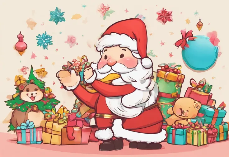 santa claus、Single-color background、simple background、masterpiece, Best Quality,a very delicate and beautiful