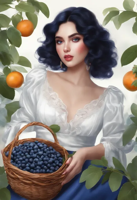 1girl, ((blueberry,fruits)),white background, black hair,