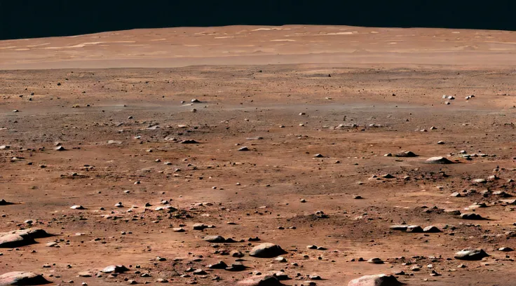 On this picture，You can see the surface of Mars。There are no signs of plants and life in the background，There are only faint lakes and currents。Mars has lost most of its atmosphere and water，It presents a desolate and barren scene。It is a silent and desola...