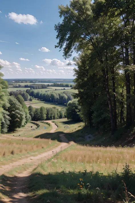 letho, Sunny day, fields, forests, blue skies, Russia