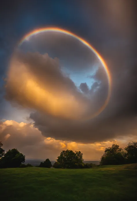 Close up of iridescent circle in the sky, ethereal rainbows, Rainbow clouds, A very colorful heaven, Rainbow clouds, Holy Light Halo, sunny rainbow galaxy stormy sea, Rainbow in the sky, Light Synchrotron Halo, ethereal rainbow nimbus, Prism Halo, bright r...