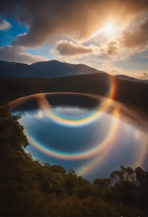 Close up of iridescent circle in the sky, ethereal rainbows, Rainbow clouds, A very colorful heaven, Rainbow clouds, Holy Light Halo, sunny rainbow galaxy stormy sea, Rainbow in the sky, Optical Synchrotron Halo, ethereal rainbow nimbus, Prism Halo, bright...