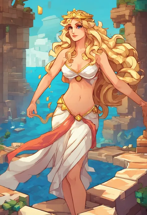 1 greek goddess, blonde, long wavy hair, aphrodite, venus, half body, masterpiece, high quality big boobs, splash art