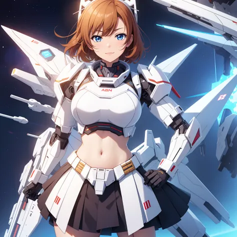 kousaka honoka, ferra white mecha, fully robotic!! girl, on a gundam, female mecha, arasaka mech, white mecha, mechanized valkyr...