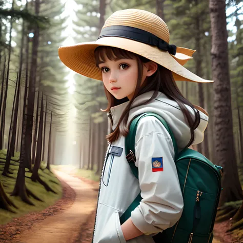 Cute girl in a hat, in the woods